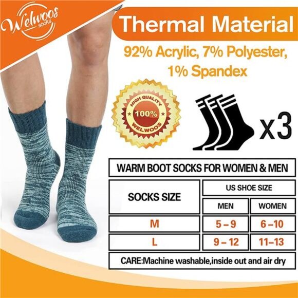 3 Pairs Unisex Warm Thermal Socks Winter Insulated Socks for Cold Weather - Picture 5 of 6